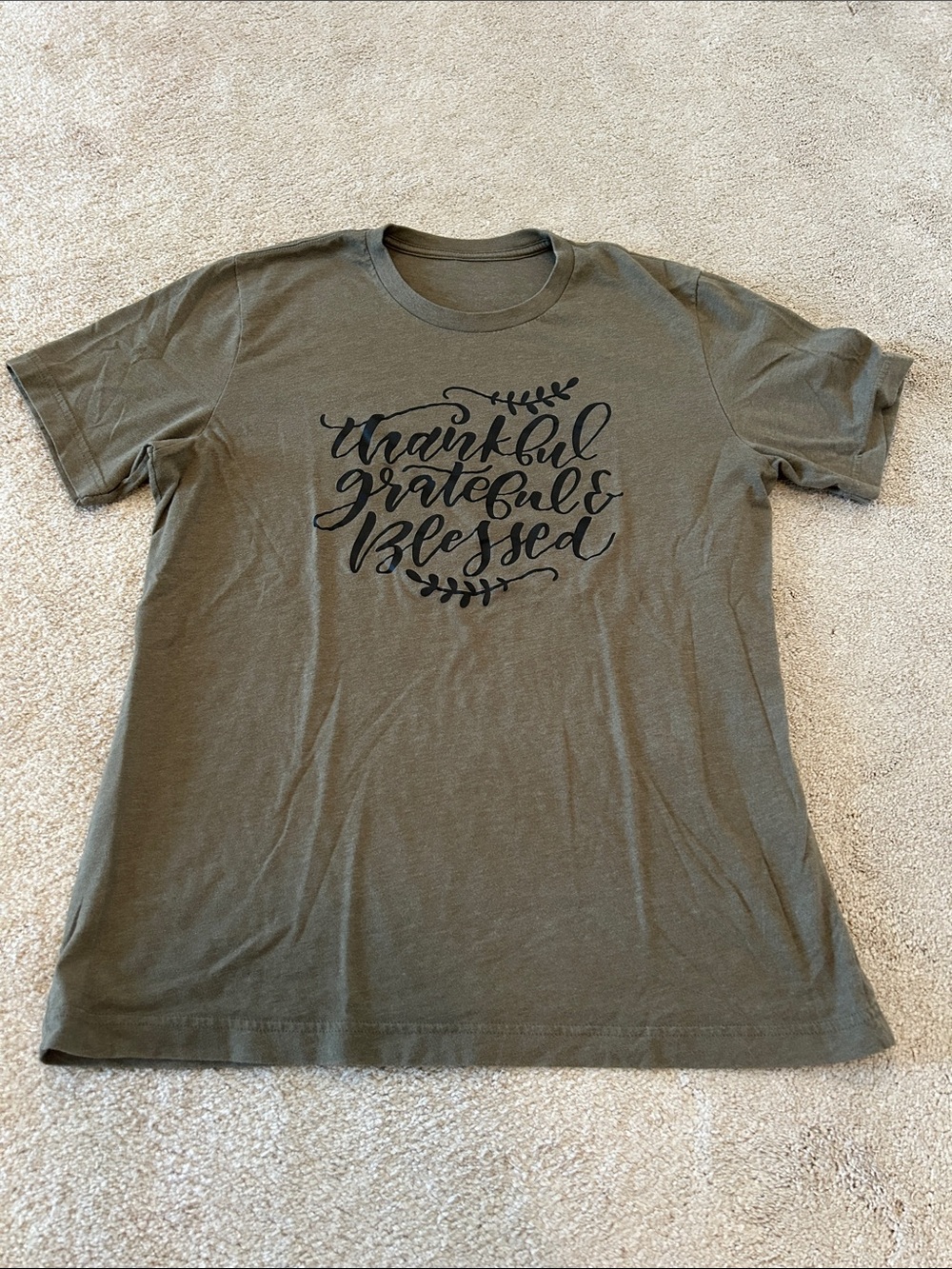 Thankful Grateful Blessed Olive Green Graphic T-Shirt